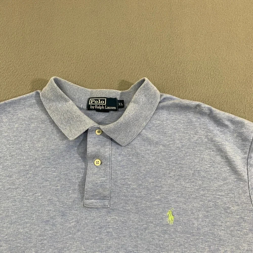 Polo Ralph Lauren Polo Shirt Mens XL Heathered Blue Soft Cotton Green Pony